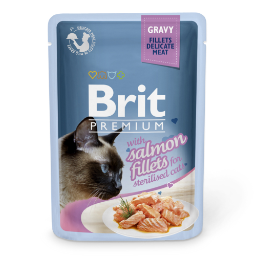 Вологий корм для стерилізованих кішок філе лосося у соусі Brit Premium Cat pouch 85 г