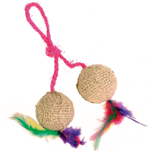 Trixie Мячики на шнурке с перьями (4,5 см)
