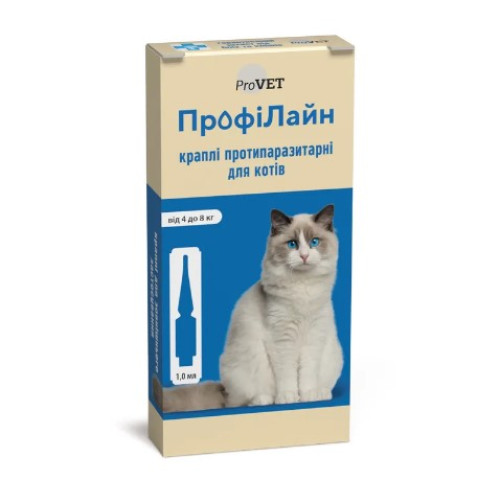 Капли на холку для кошек ProVET «ПрофиЛайн» от 4 до 8 кг, 4 пипетки (от внешних паразитов)