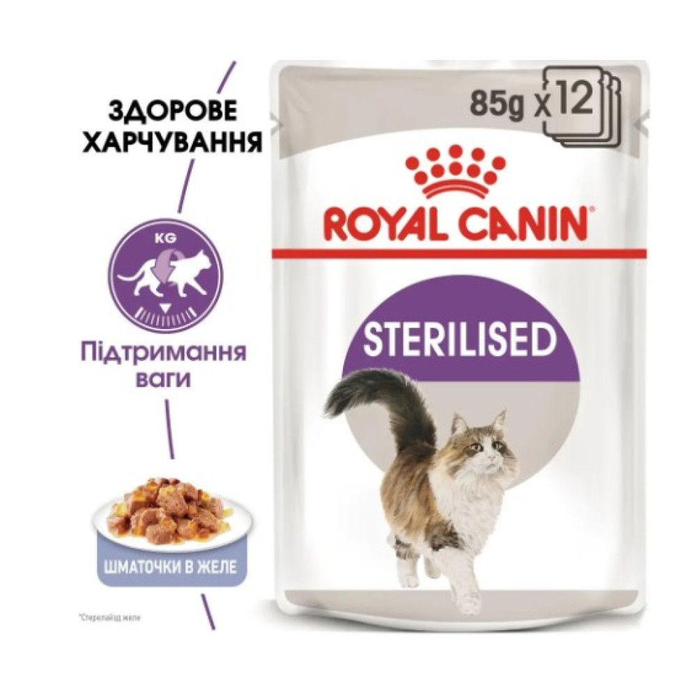 Влажный корм для стерилизованных кошек Royal Canin Sterilised в желе 12 шт х 85 г