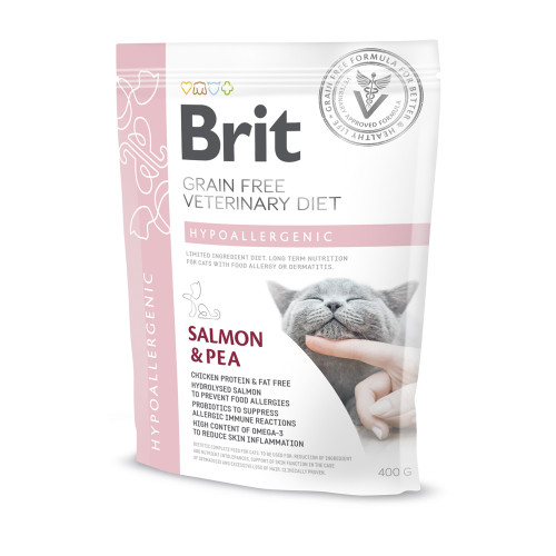 Сухой корм для кошек, при пищевой аллергии Brit GF Veterinary Diet Hypoallergenic с лососем, 400 г