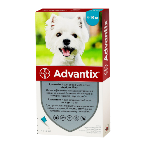 Краплі Bayer Андвантікс (Advantix) від бліх та кліщів для собак від 4 до 10 кг (4 піпетки)