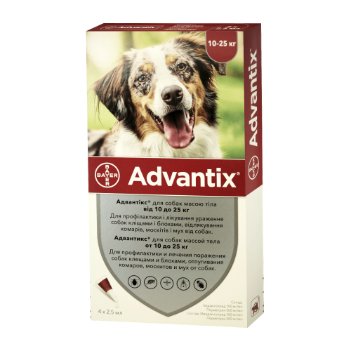 Капли Bayer Андвантикс (Advantix) от блох и клещей для собак от 10 до 25 кг (4 пипетки)