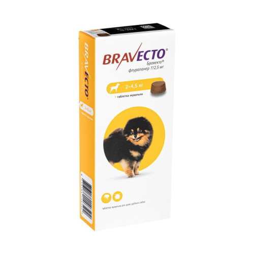 Жевательная таблетка Бравекто Bravecto от блох и клещей для собак 2 - 4.5 кг