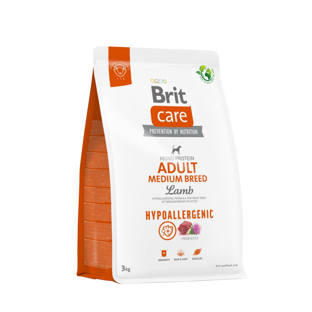 Сухой корм Brit Care Dog Hypoallergenic Adult Medium Breed для собак средних пород с ягненком и рисом 3 кг