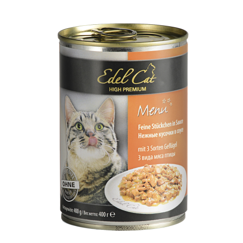 Влажный корм для кошек Edel Cat три вида мяса птицы 400 г