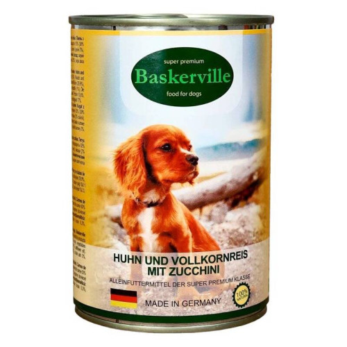 Консерва для собак Baskerville (Баскервиль) петух, рис, цуккини 800 г.