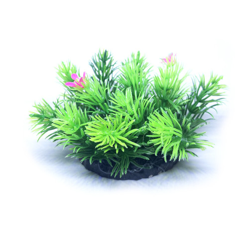 Штучна рослина для акваріума Aquatic Plants 10х10х8 (см) зелена з рожевою квіточкою