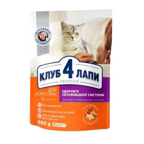 Сухий корм для дорослих кішок при захворюваннях сечовивідних шляхів Club 4 Paws Premium Urinary (курка) 900 (г)