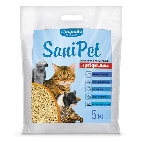 Древесный наполнитель для котов, грызунов, птиц и рептилий «Натуральный» Sani Pet 10 кг