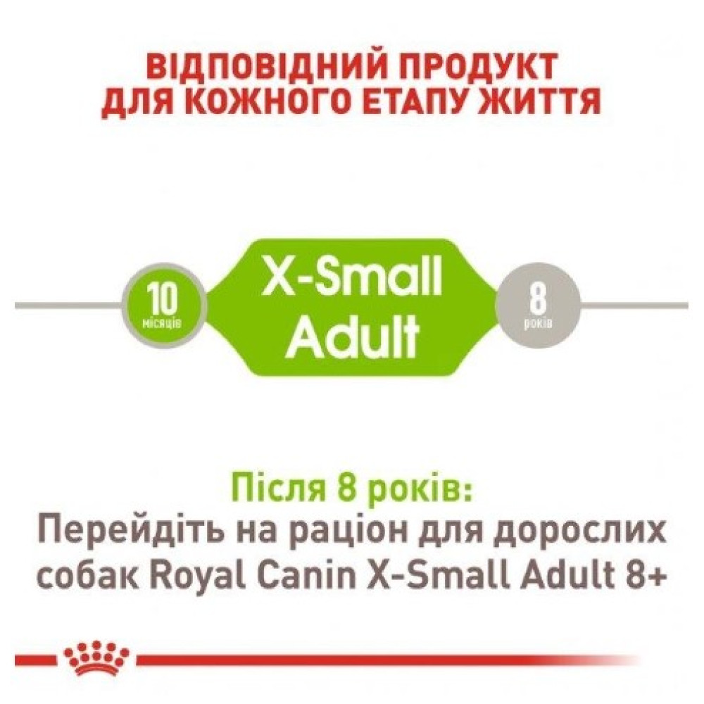 Сухой полнорационный корм для взрослых собак миниатюрных пород  Royal Canin X-Small Adult от 10 мес. до 8 лет 500 (г)