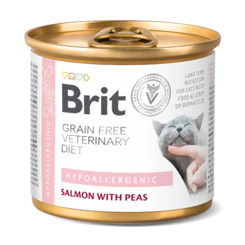 Влажный корм для кошек с пищевой аллергией Brit VetDiets Hypoallergenic , 200 г (лосось и горох)