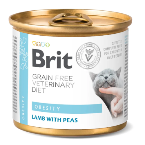 Вологий корм для кішок при ожирінні та надмірній вазі Brit VetDiets Obesity , 200 г (ягня та горох)