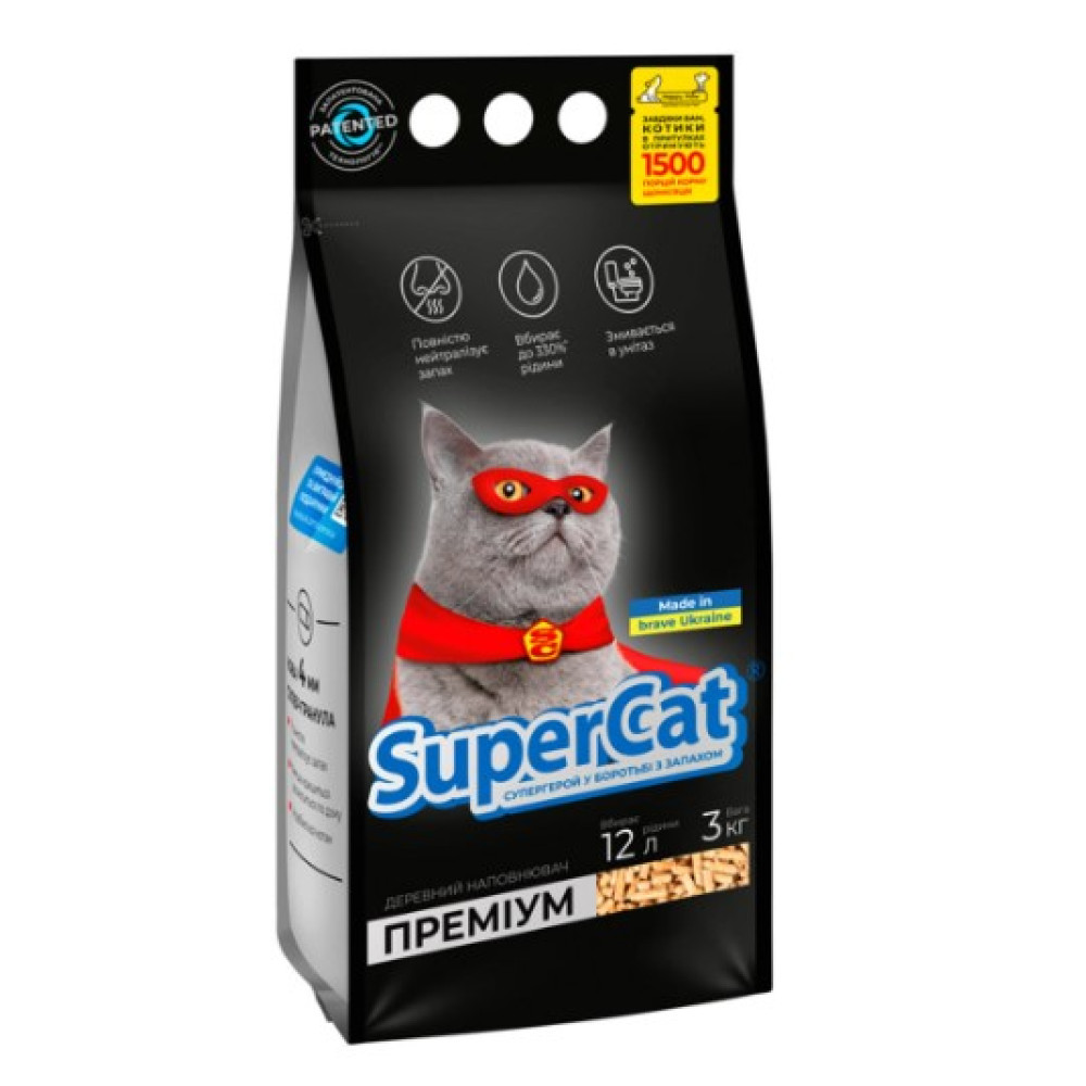 Дерев'яний наповнювач для котячого туалету Super Cat Преміум 3 кг