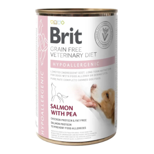 Вологий корм для собак Brit VetDiets Hypoallergenic з харчовою алергією або непереносимістю, 400 г (лосось та горошок)