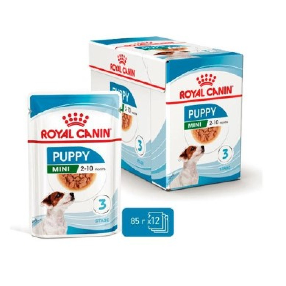 Влажный корм Royal Canin Mini Puppy для щенков мелких пород до 10 месяцев (кусочки в соусе), 12х85г