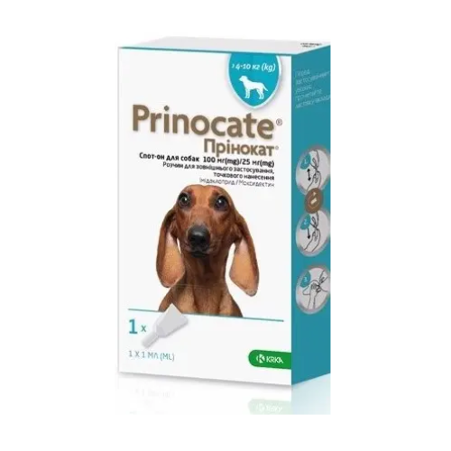 Препарат Принокат KRKA краплі спот-он для собак від бліх від 4 до 10 кг. 100мг/25мг/1мл 3 піп