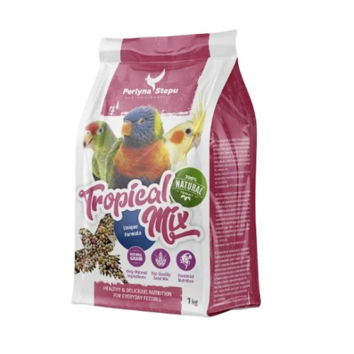 Корм для тропических попугаев (неразлучников, корелл, розелл, ожереловых попугаев) Perlyna Stepu Tropical Mix, 1 кг