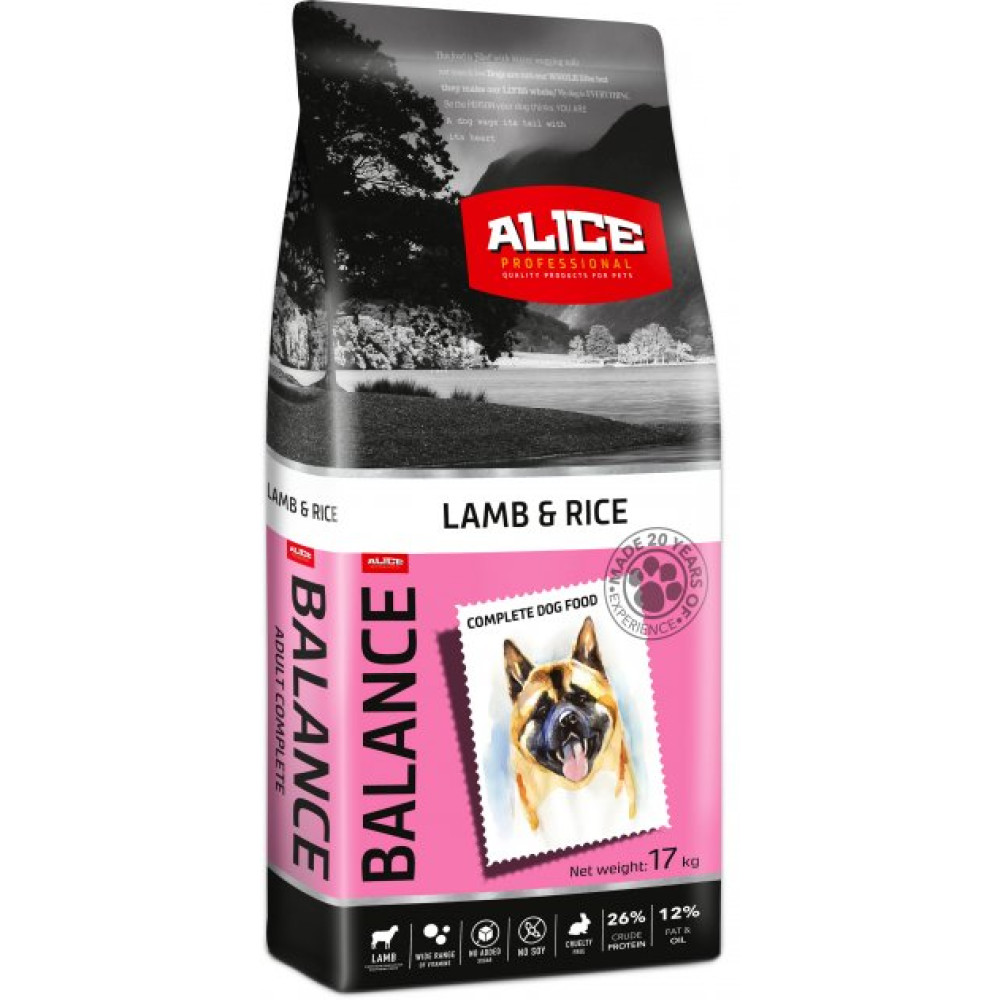 Сухой корм Alice Balance Lamb and Rice с ягненком и рисом 17 кг
