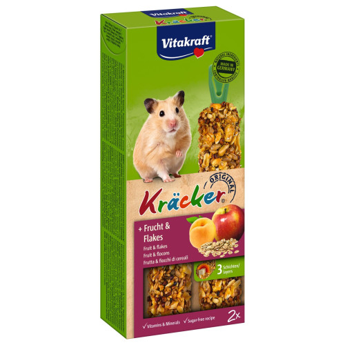 Ласощі для хомʼяків Vitakraft з фруктами та пластівцями «Kracker Original + Frucht & Flakes» 112г/2шт.