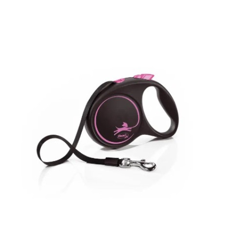 Поводок-рулетка для собак Flexi BLACK DESIGN с лентой М 5 м / 20 кг (розовая)