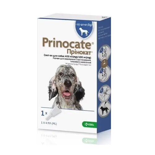 Препарат Принокат KRKA краплі спот-он для собак від бліх від 25 до 40 кг. 400мг/100мг/4мл 3 піп