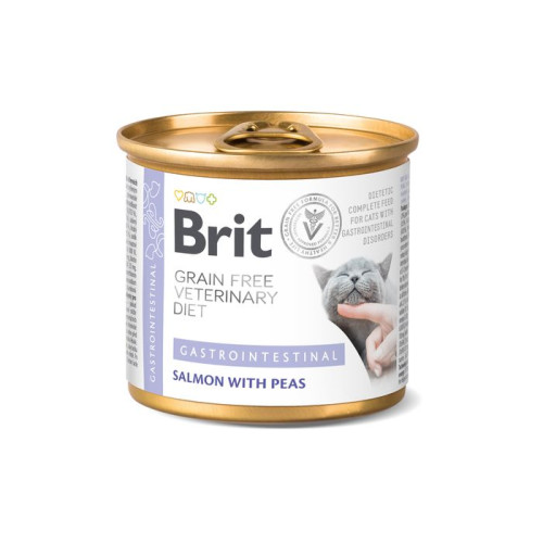 Вологий корм для кішок при захворюваннях шлунково-кишкового тракту Brit GF Veterinary Diet Cat Cans 200 г (лосось та горох)