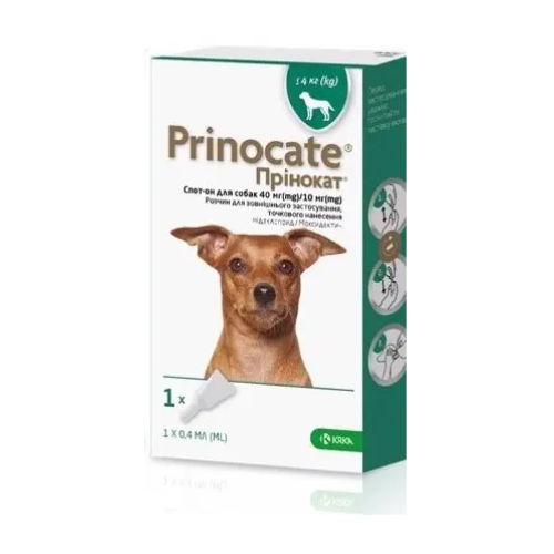 Препарат Принокат KRKA краплі спот-он для собак від бліх до 4 кг. 40мг/10мг/0,4мл 3 піп
