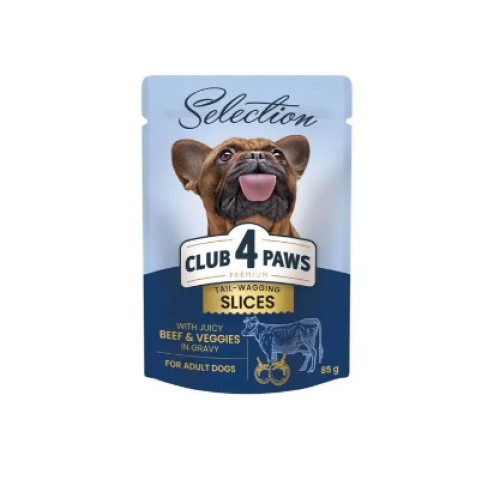 Вологий корм для дорослих собак малих порід Club 4 Paws Premium Selection pouch 12 шт по 85 г (яловичина та овочі в соусі)