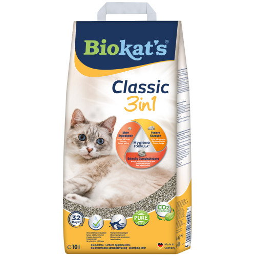 Biokatʼs Classic 3in1- наповнювач, що комкується, для котячого туалету, 10 л