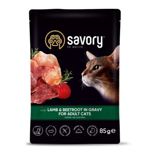 Влажный корм для взрослых кошек Savory 85г со вкусом ягненка и свеклы
