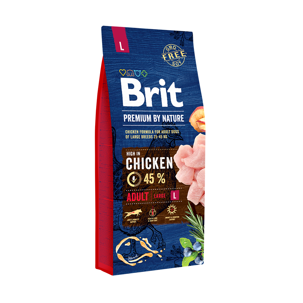 Сухой корм Brit Premium Dog Adult L для взрослых собак крупных пород с мясом курицы 15 кг