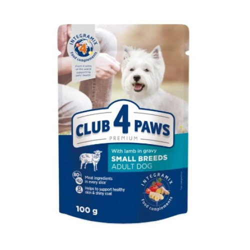 Вологий корм для дорослих собак малих порід Club 4 Paws Premium pouch 12 шт по 100 г (ягня в соусі)