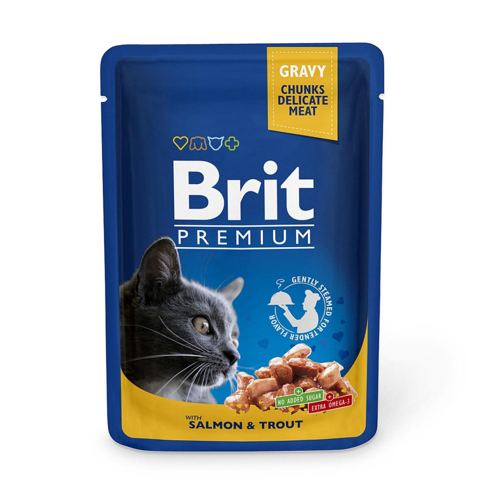 Влажный корм для кошек Brit Premium Кусочки с лососем и форелью 100 г