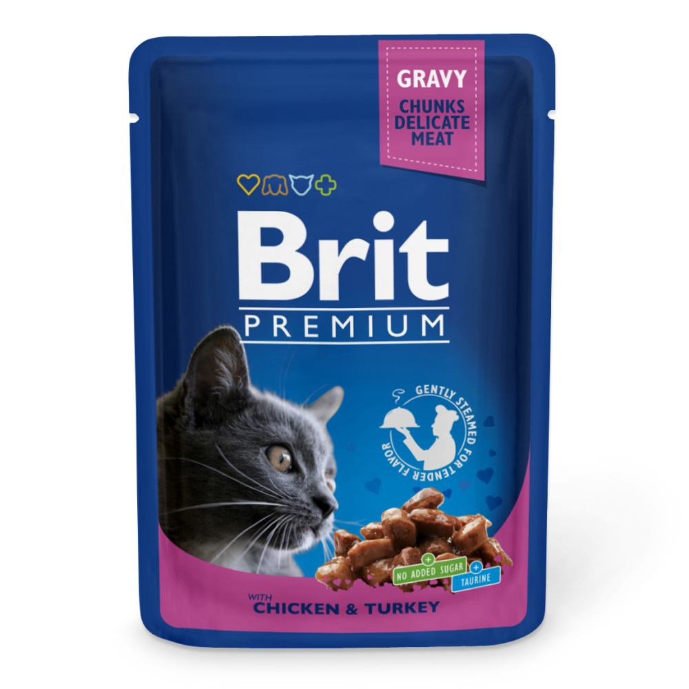 Вологий корм для кішок Brit Premium Шматочки з куркою та індичкою 100 г