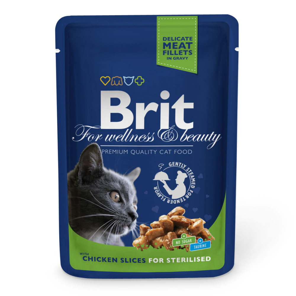 Влажный корм Brit Premium Кусочки с курицей для стерилизованных кошек 100 г 
