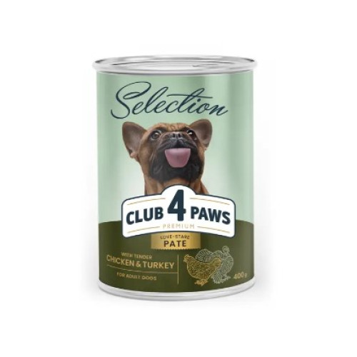М'ясний паштет Premium Selection для дорослих собак Club 4 Paws 400 г (курка та індичка)