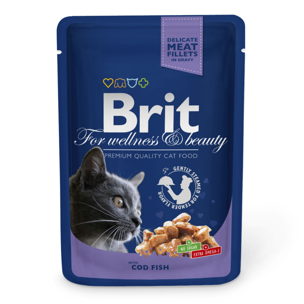 Вологий корм для кішок Brit Premium Шматочки з тріскою 100 г