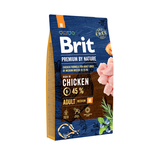 Сухой корм Brit Premium Dog Adult M для взрослых собак средних пород со вкусом курицы 8 кг