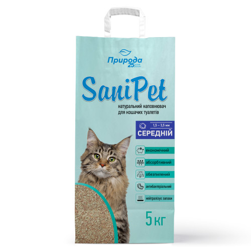 Наполнитель бентонитовый для кошачьего туалета средний Sani Pet 5кг.