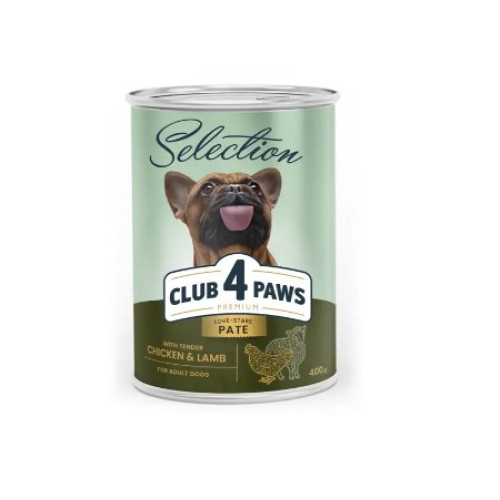 М'ясний паштет Premium Selection для дорослих собак Club 4 Paws 400 г (курка та ягня)