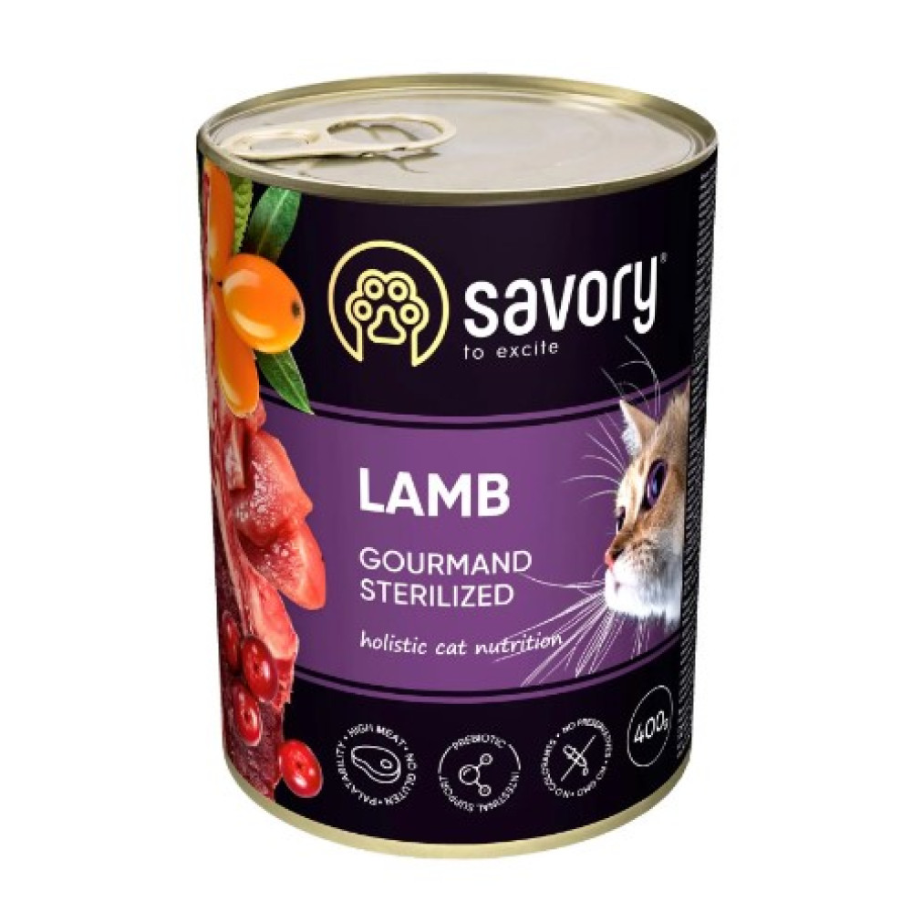 Влажный корм для стерилизованных кошек Savory 400г со вкусом ягненка