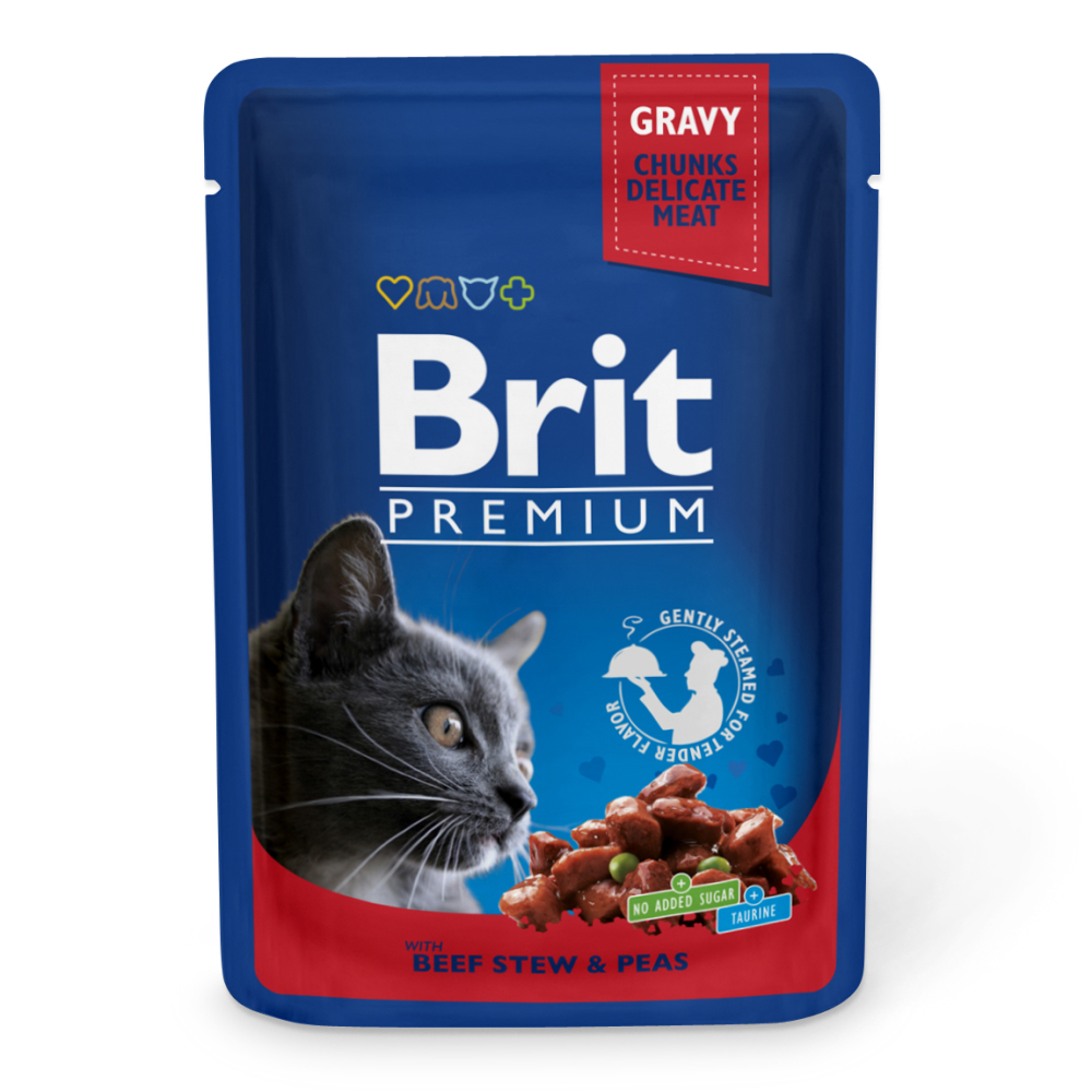 Вологий корм для кішок Brit Premium Рагу з тушкованої яловичини із зеленим горошком 100 г