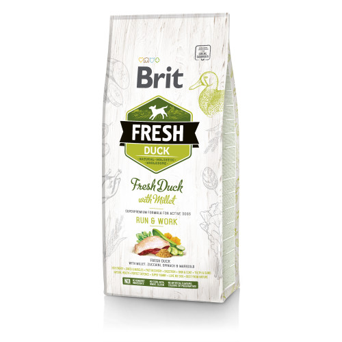 Сухой корм Brit Fresh Duck with Millet Adult Run & Work для взрослых собак с повышенными затратами энергии 12 кг