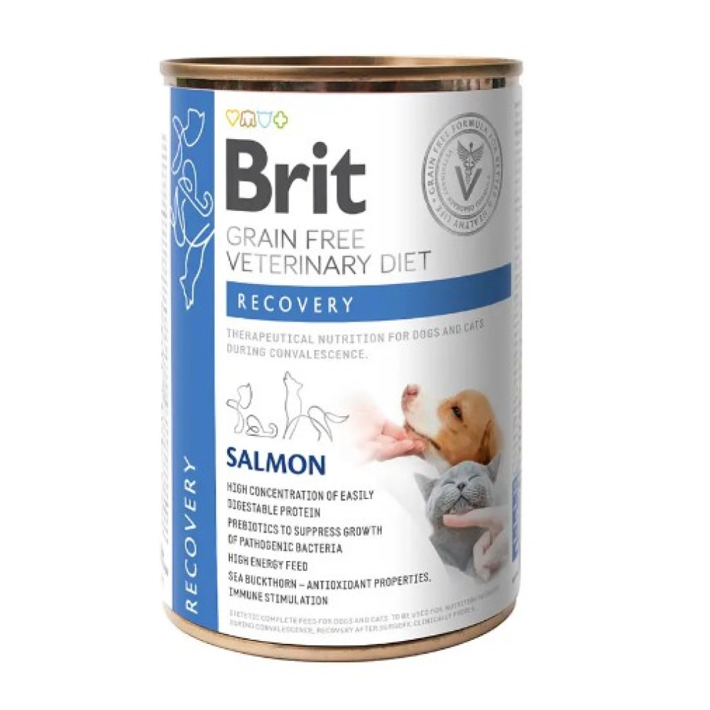 Влажный корм Brit VetDiets Recovery для собак и кошек во время выздоровления, восстановление после операции, 400 г (лосось)