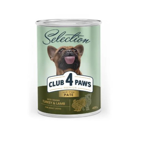 М'ясний паштет Premium Selection для дорослих собак Club 4 Paws 400 г (індичка та ягня)