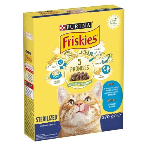 Сухой корм для стерилизованных кошек Friskies с лососем, тунцом и овощами 270 (г)