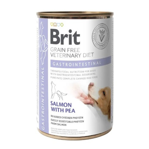 Вологий корм Brit VetDiets Gastrointestinal для собак, які страждають на шлунково-кишкові розлади, 400 г (лосось і горох)