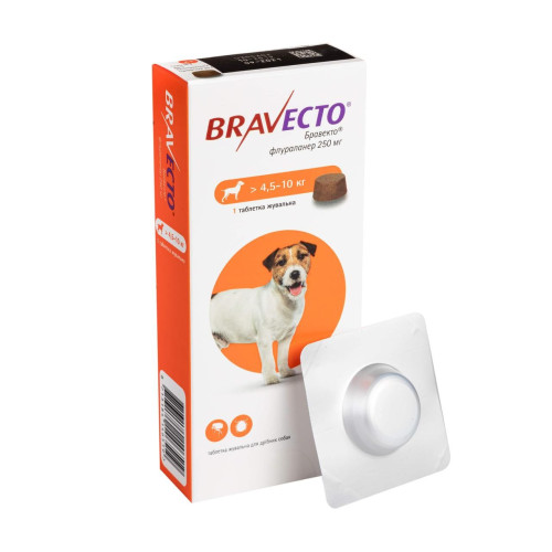 Жевательная таблетка Бравекто Bravecto от блох и клещей для собак 4.5 - 10 кг