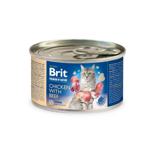 Вологий корм для кішок Brit Premium з куркою та яловичиною 200 г